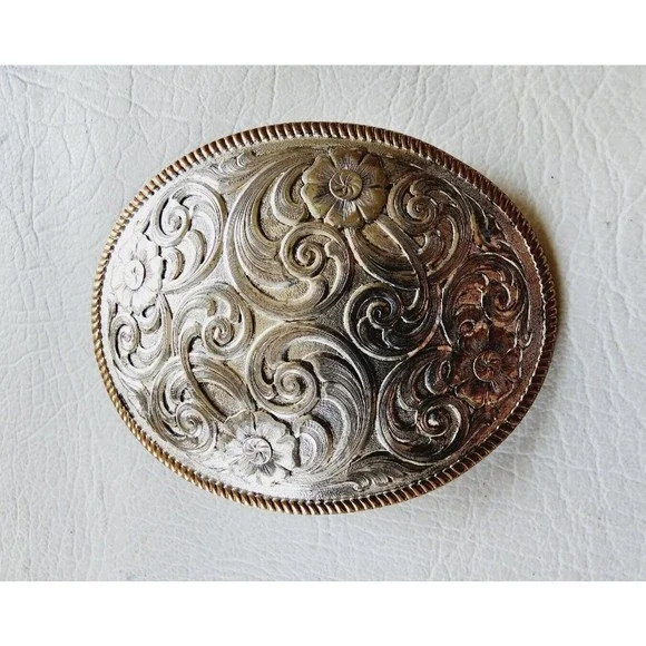 Montana Silversmiths Silver Plated Western Flower Swirl Design Oval Belt Buckle s-l400.jpg main image 2